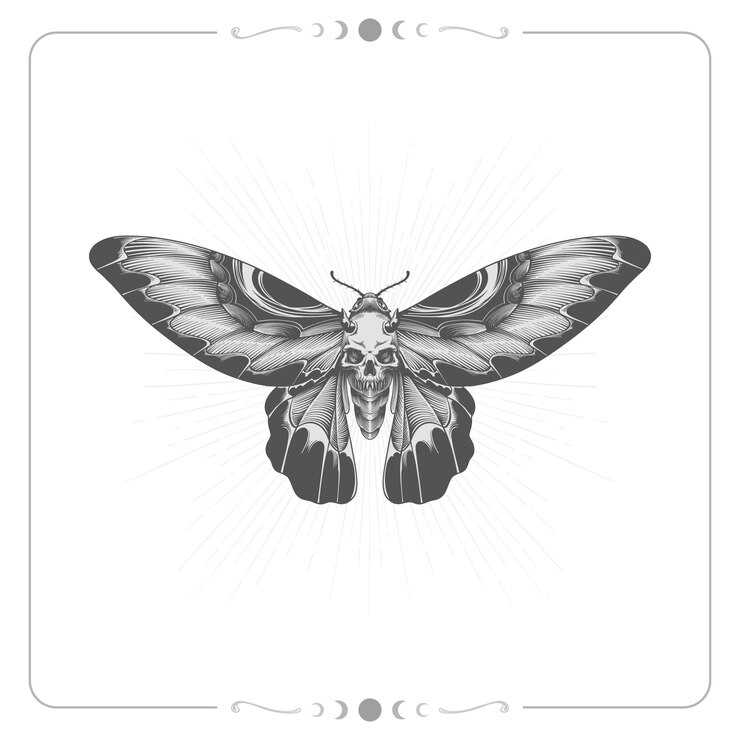 Vector gratuito ilustración de dibujo de polilla de la muerte dibujada a mano