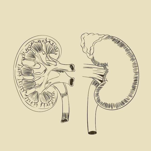 Ilustración de dibujo de riñón dibujado a mano