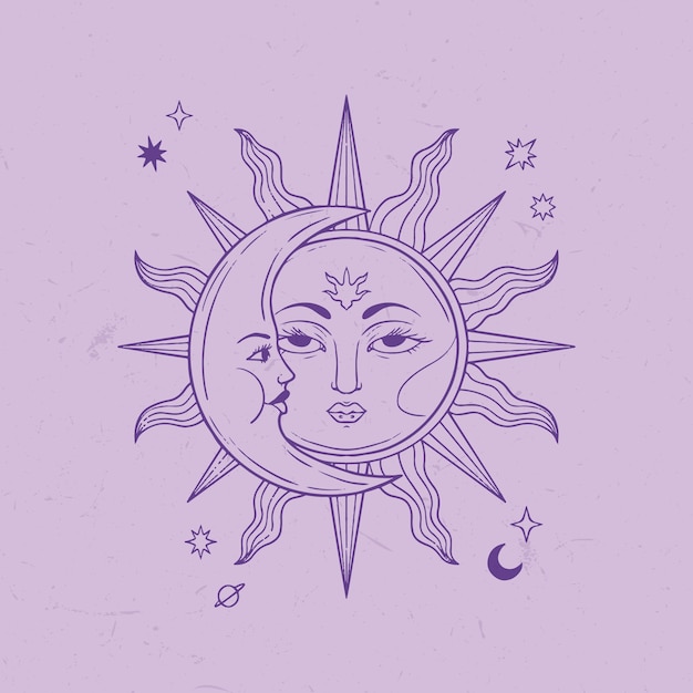 Ilustración de dibujo de sol y luna