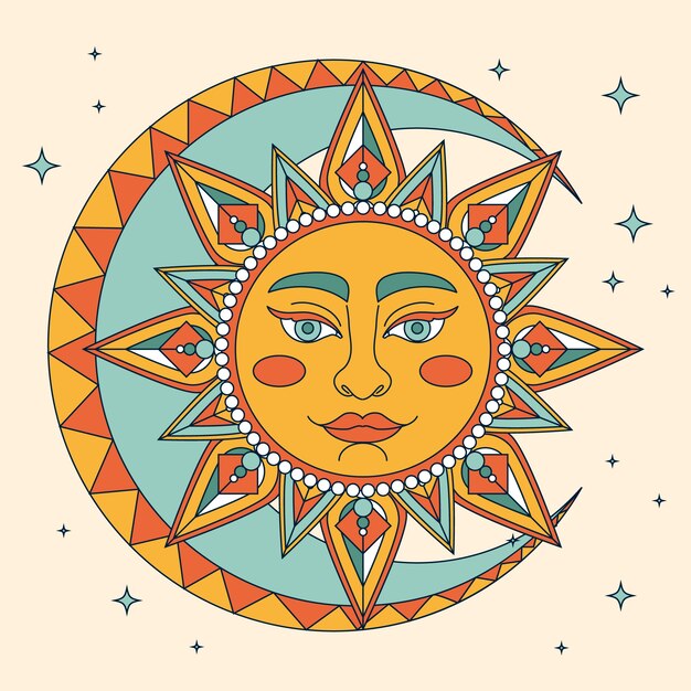 Ilustración de dibujo de sol y luna