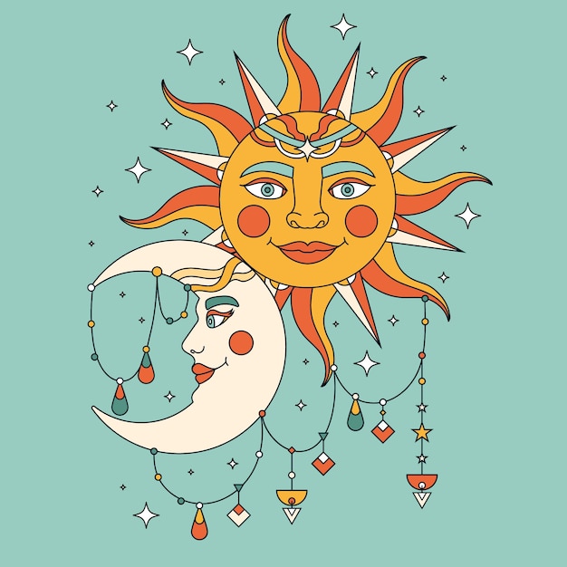 Vector gratuito ilustración de dibujo de sol y luna