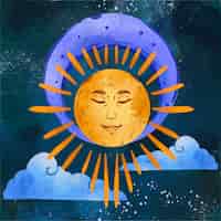 Vector gratuito ilustración de dibujo de sol y luna