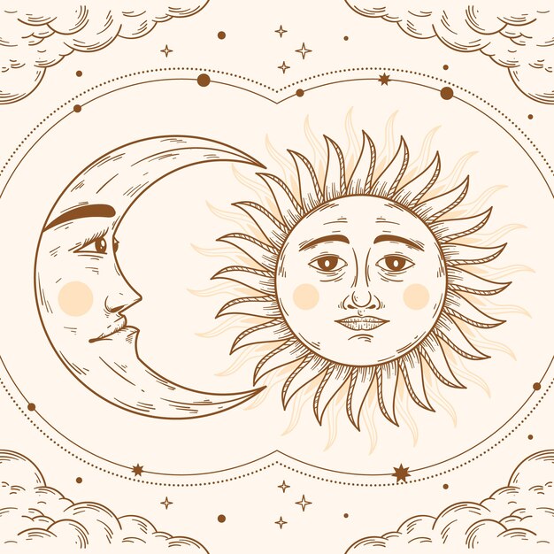 Ilustración de dibujo de sol y luna