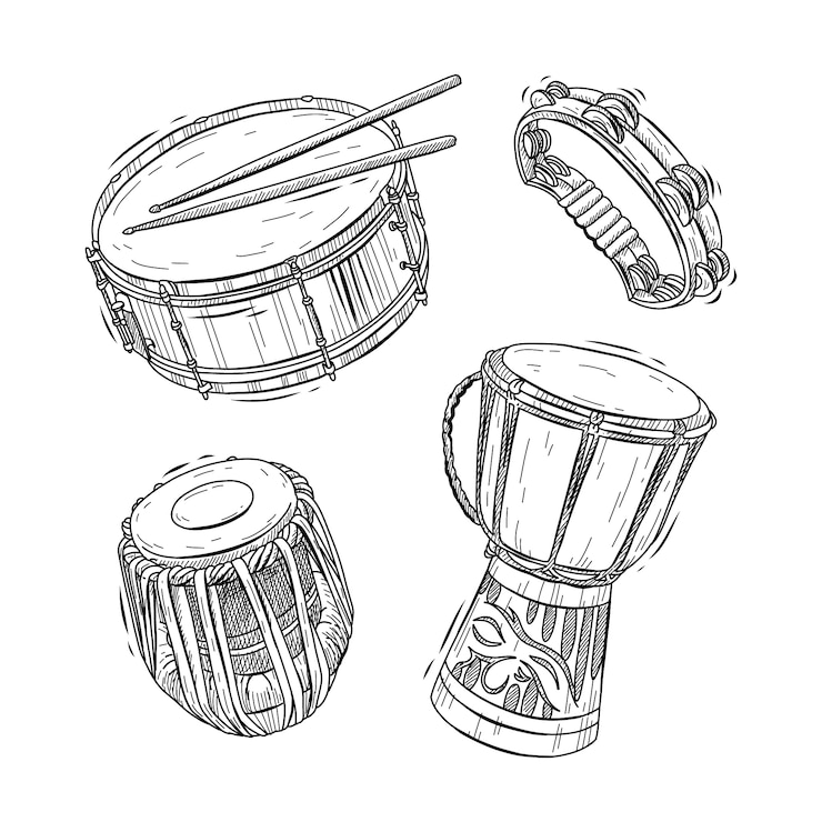 Vector gratuito ilustración del dibujo del tambor dibujado a mano