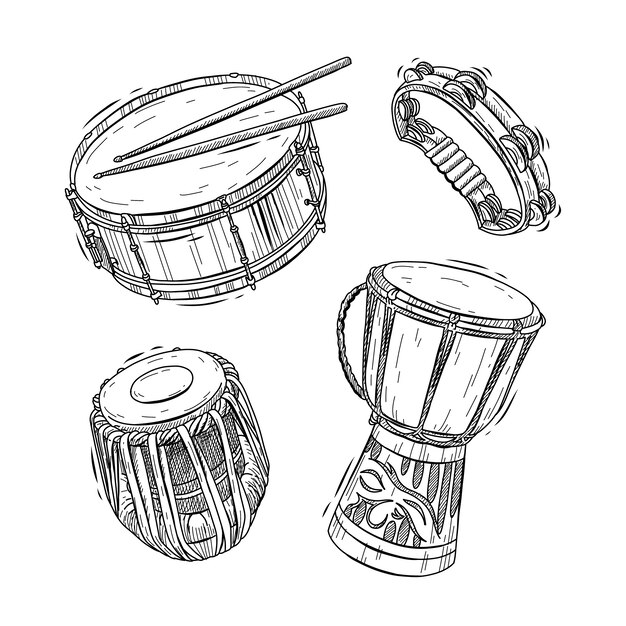 Ilustración del dibujo del tambor dibujado a mano