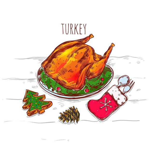 Ilustración de dibujo de Turquía de Navidad