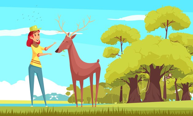 Ilustración de dibujos animados de alimentación animal del bosque