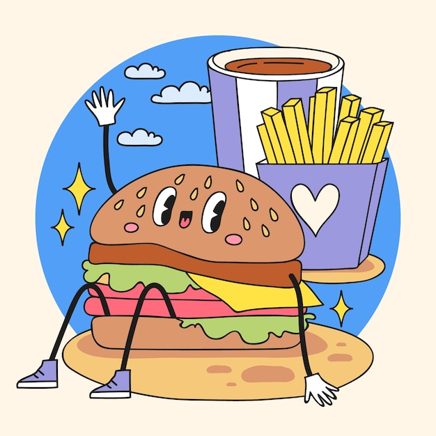 Vector gratuito ilustración de dibujos animados de alimentos dibujados a mano