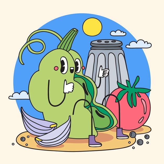 Ilustración de dibujos animados de alimentos dibujados a mano