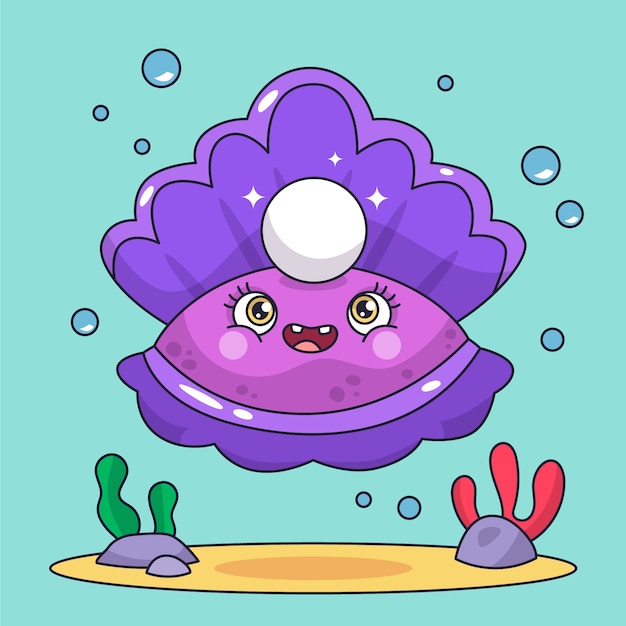 Ilustración de dibujos animados de almejas dibujadas a mano