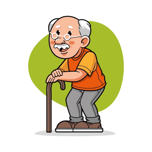 Ilustración de dibujos animados de anciano dibujado a mano