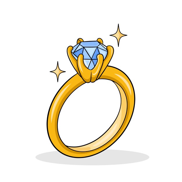 Ilustración de dibujos animados de anillos de diamantes dibujados a mano
