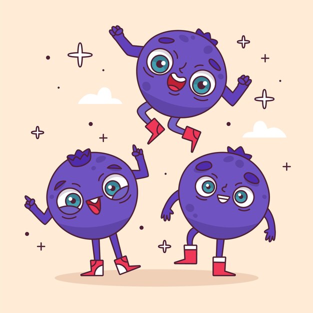 Ilustración de dibujos animados de arándanos dibujada a mano