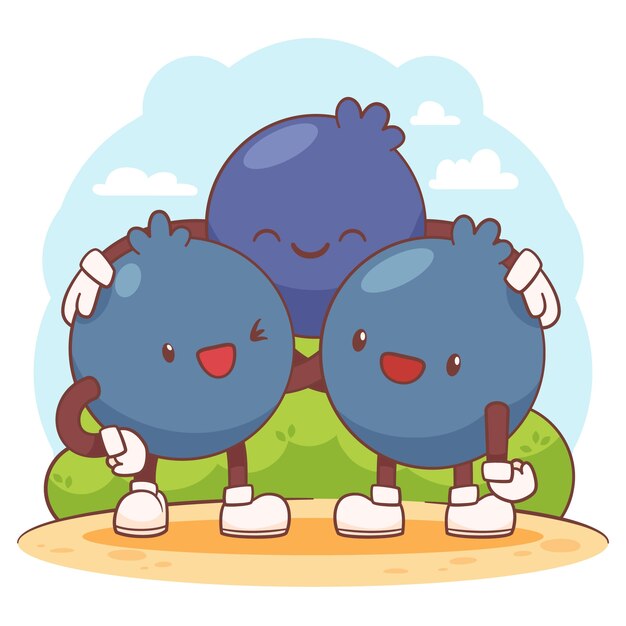 Ilustración de dibujos animados de arándanos dibujada a mano