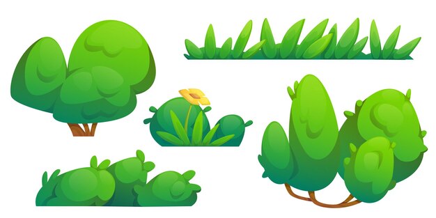 Ilustración de dibujos animados de arbusto verde y hierba