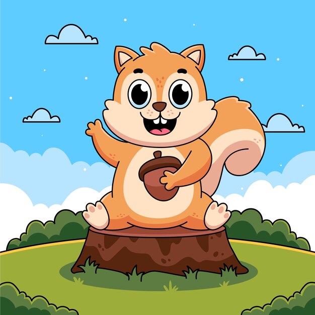 Ilustración de dibujos animados de ardilla dibujada a mano