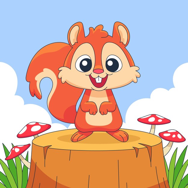 Ilustración de dibujos animados de ardilla dibujada a mano