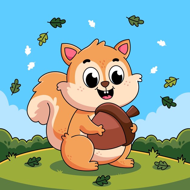 Ilustración de dibujos animados de ardilla dibujada a mano