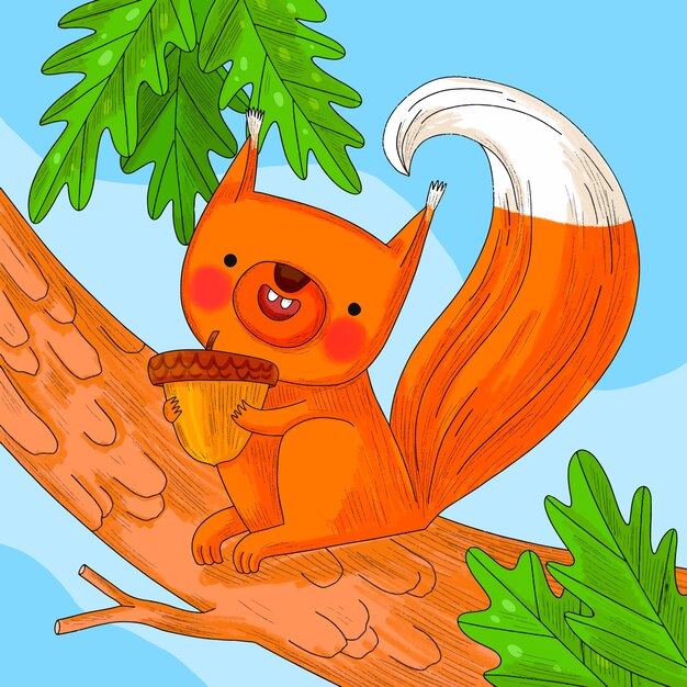 Ilustración de dibujos animados de ardilla dibujada a mano