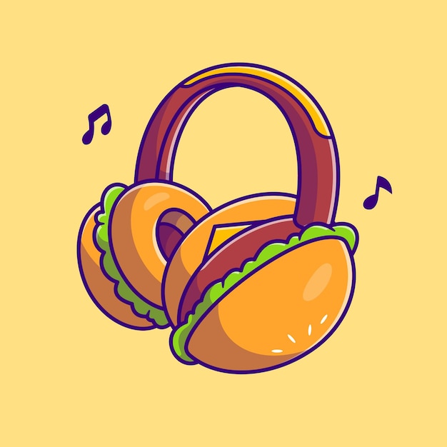 Vector gratuito ilustración de dibujos animados de auriculares burger. estilo de dibujos animados plana