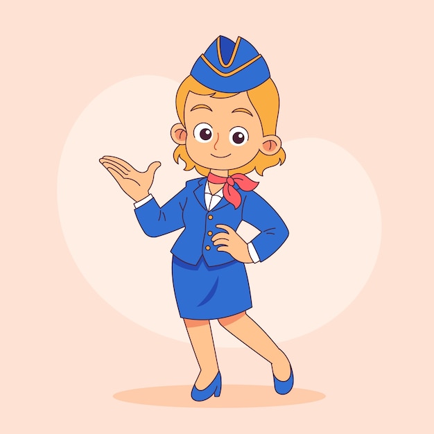 Ilustración de dibujos animados de azafatas dibujada a mano
