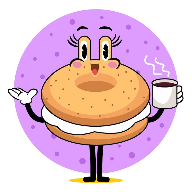 Ilustración de dibujos animados de bagel dibujado a mano