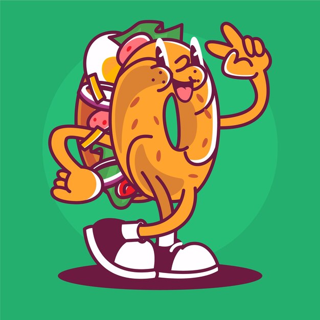 Ilustración de dibujos animados de bagel dibujado a mano