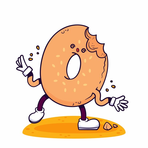Ilustración de dibujos animados de bagel dibujado a mano