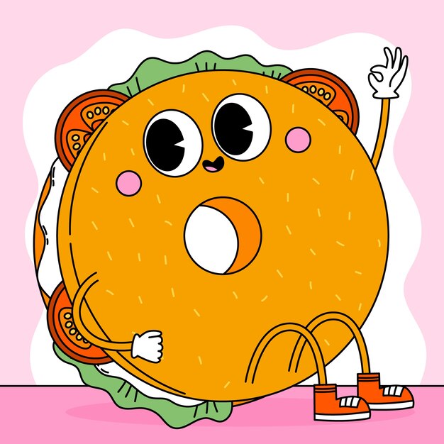 Ilustración de dibujos animados de bagel dibujado a mano