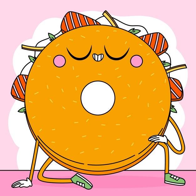 Ilustración de dibujos animados de bagel dibujado a mano
