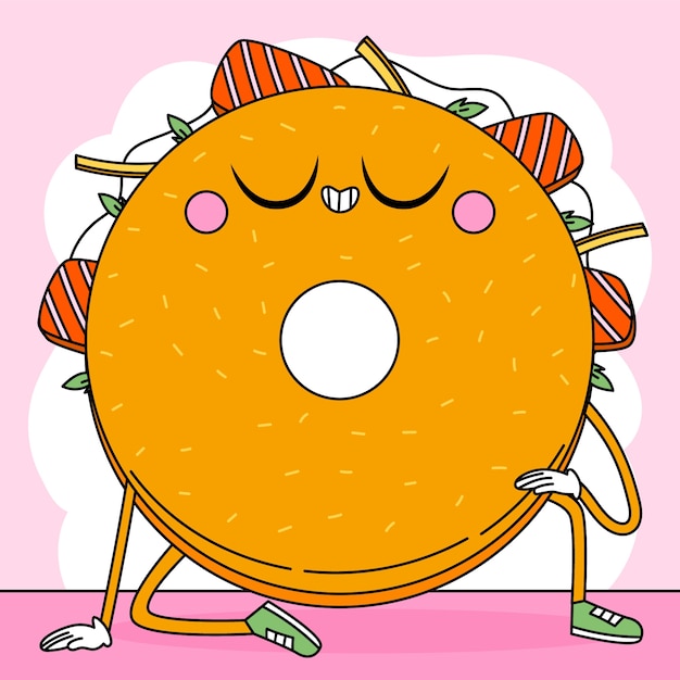 Ilustración de dibujos animados de bagel dibujado a mano