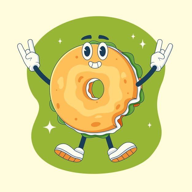 Ilustración de dibujos animados de bagel dibujado a mano