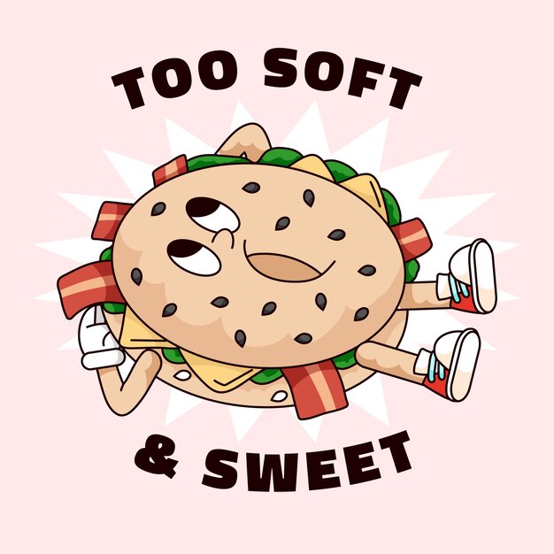 Ilustración de dibujos animados de bagel dibujado a mano