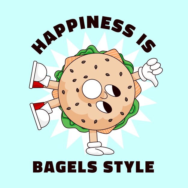 Ilustración de dibujos animados de bagel dibujado a mano
