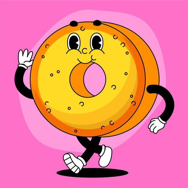 Ilustración de dibujos animados de bagel dibujados a mano
