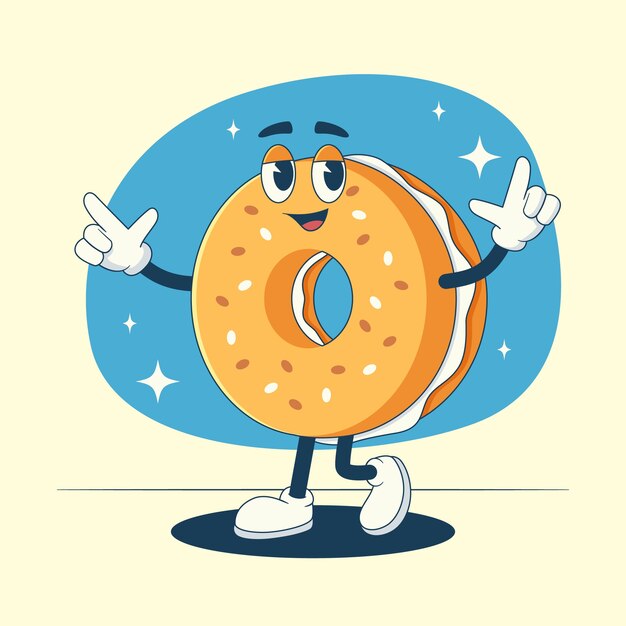 Ilustración de dibujos animados de bagel dibujados a mano