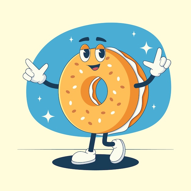 Ilustración de dibujos animados de bagel dibujados a mano