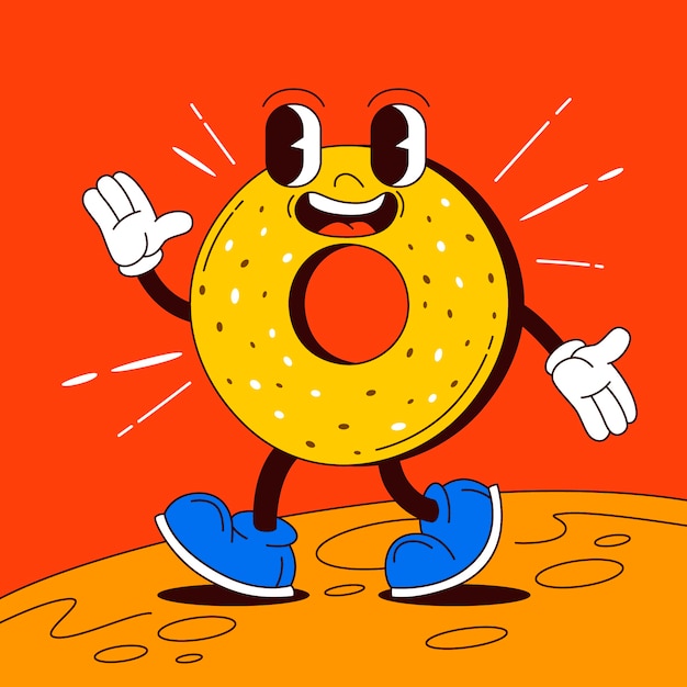 Ilustración de dibujos animados de bagel dibujados a mano