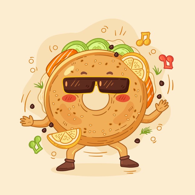 Ilustración de dibujos animados de bagel dibujados a mano
