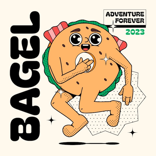 Ilustración de dibujos animados de bagel dibujados a mano