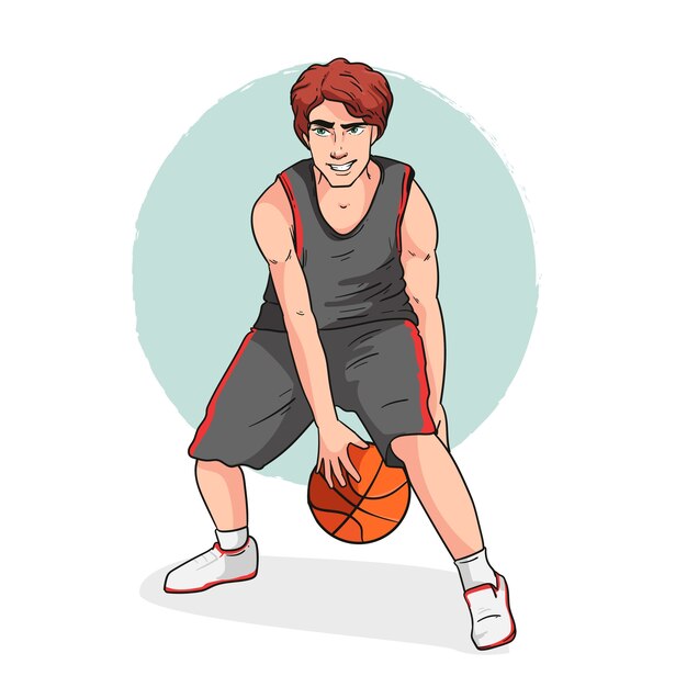 Ilustración de dibujos animados de baloncesto dibujado a mano