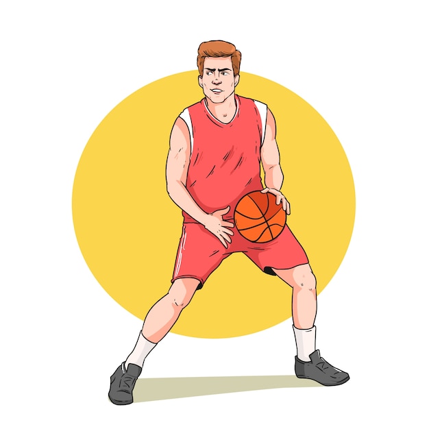 Ilustración de dibujos animados de baloncesto dibujado a mano