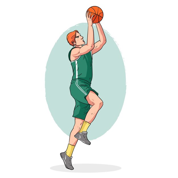 Ilustración de dibujos animados de baloncesto dibujados a mano