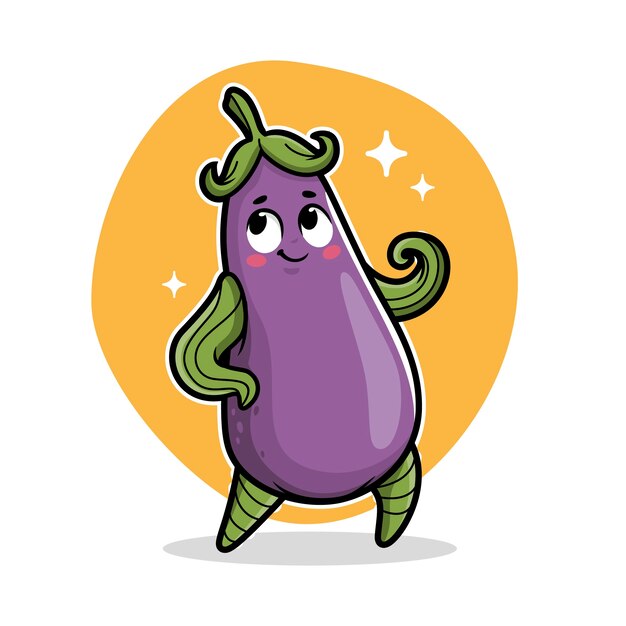 Ilustración de dibujos animados de berenjena dibujada a mano