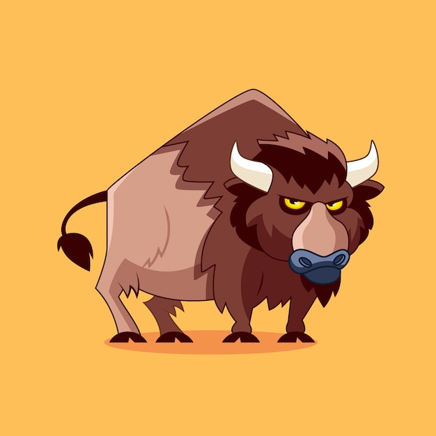 Ilustración de dibujos animados de bisonte dibujado a mano