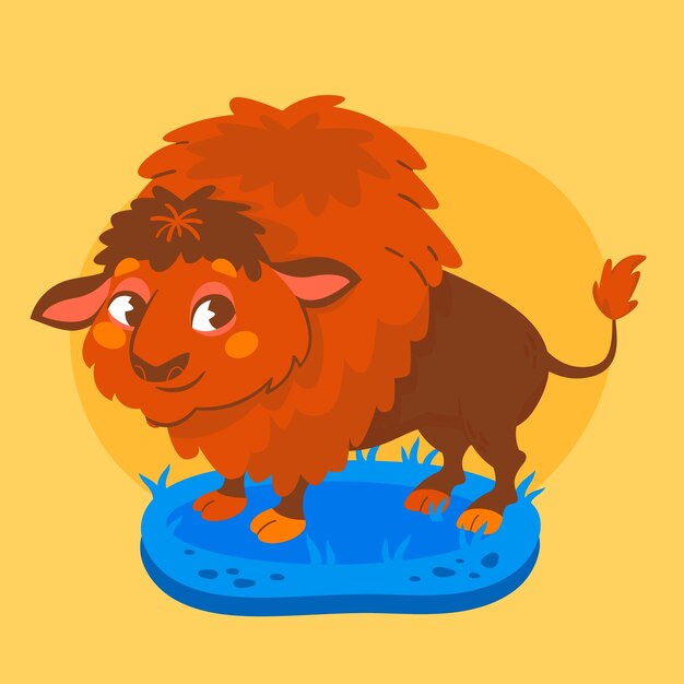 Ilustración de dibujos animados de bisonte dibujado a mano