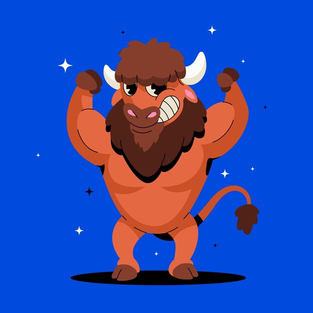 Ilustración de dibujos animados de bisonte dibujado a mano