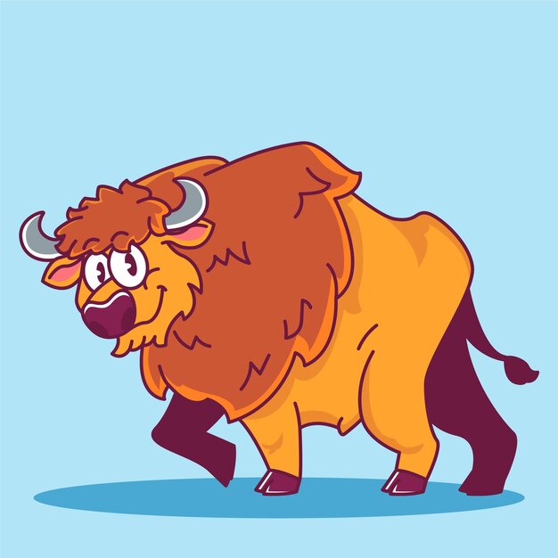 Ilustración de dibujos animados de bisonte dibujado a mano