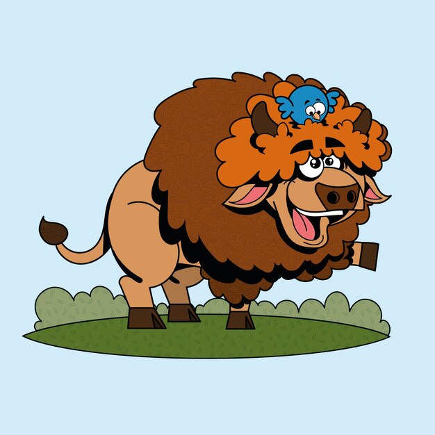 Ilustración de dibujos animados de bisontes dibujados a mano
