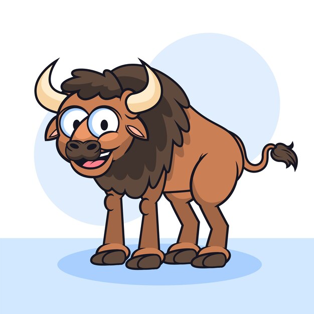 Ilustración de dibujos animados de bisontes dibujados a mano